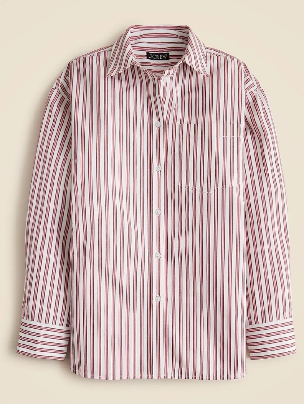 J Crew Red White Etienne Oversized Fit Striped Poplin Button Down Shirt Size M